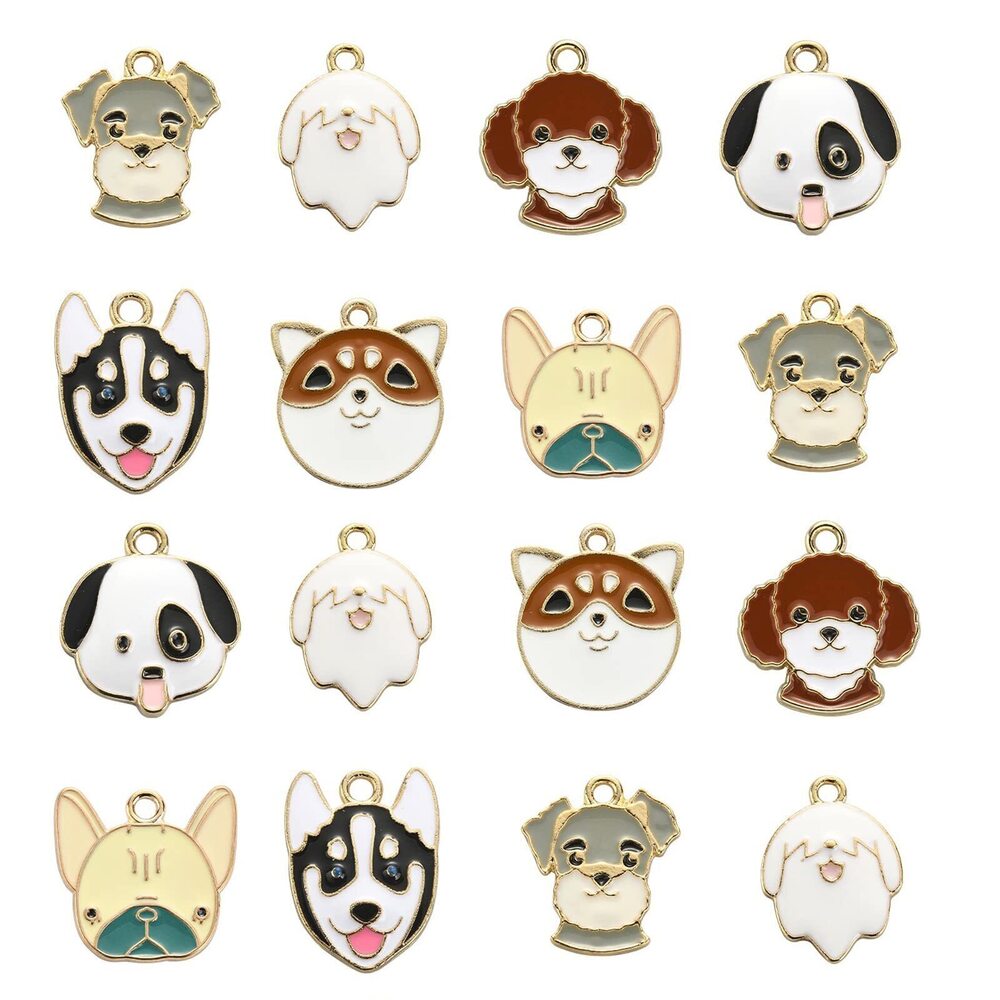 2124 35Pcs 7 Styles Animal Pet Dog Charms Enamel Cute Dog Head Charms